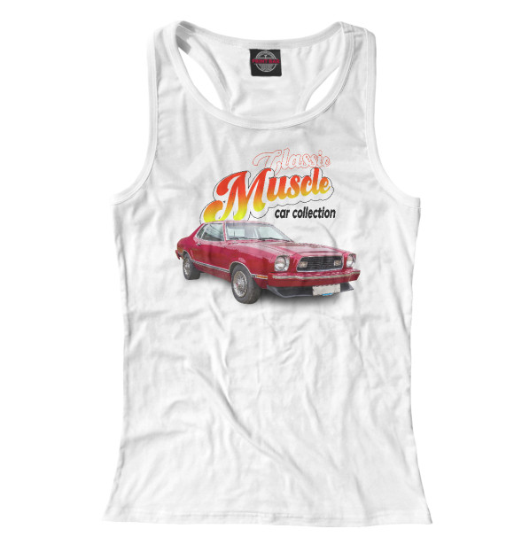 Женская майка-борцовка с изображением Ретро-кар Mustang на белом фоне цвета Белый