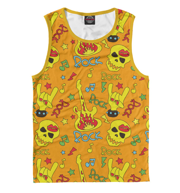 Майка для мальчика с изображением Яркий рок узор на оранжевом цвета Белый