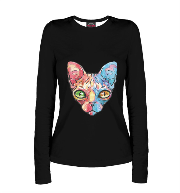 Женский лонгслив с притом Египетский кот цвета Белый Женский лонгслив с изображением Египетский кот цвета Белый