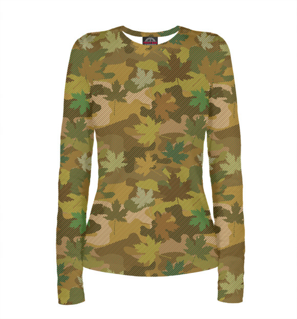 Женский лонгслив с притом Кленовые листья цвета Белый Женский лонгслив с изображением Кленовые листья цвета Белый