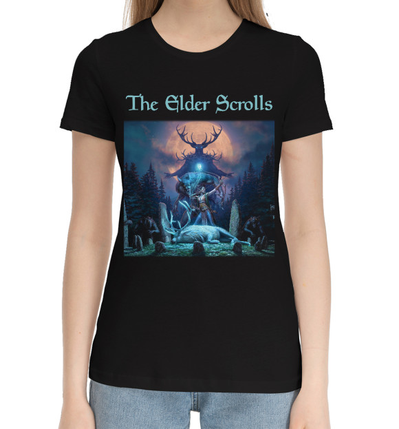 Женская хлопковая футболка с изображением The elder scrolls цвета Черный
