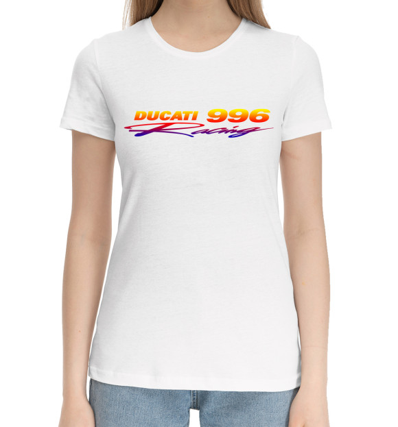 Женская хлопковая футболка с изображением DUCATI цвета Белый