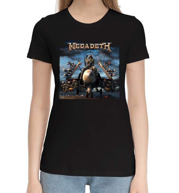 Женская хлопковая футболка с притом Megadeth цвета Черный Женская хлопковая футболка с изображением Megadeth цвета Черный
