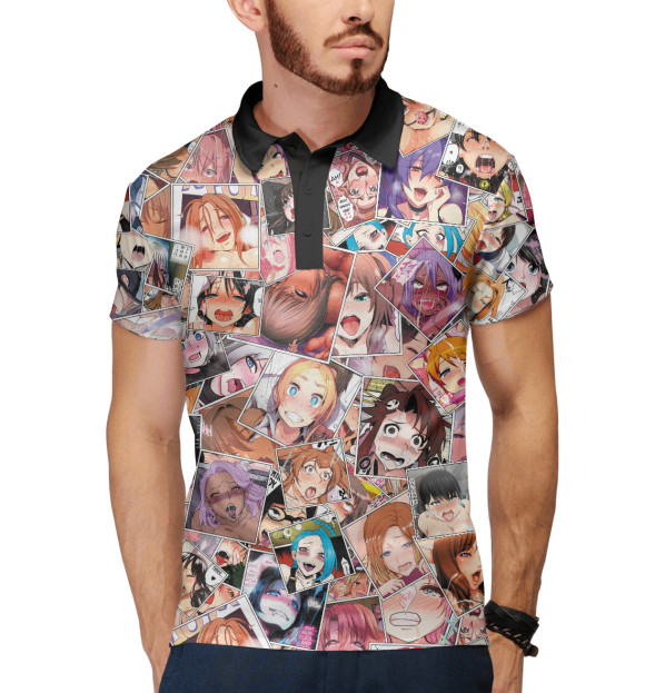 Мужское поло с изображением Ahegao color цвета Белый