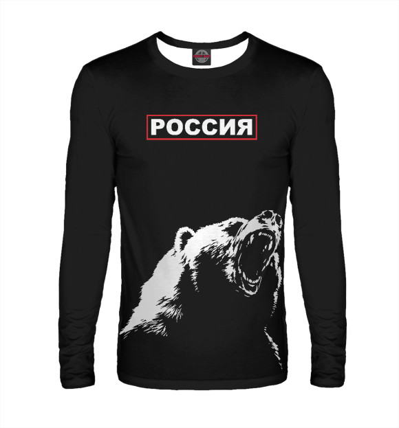 Мужской лонгслив с изображением Русский медведь и герб цвета Белый