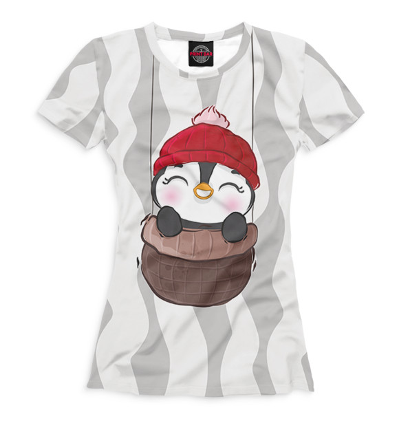 Женская футболка с изображением Пингвинчик в шапке цвета Белый