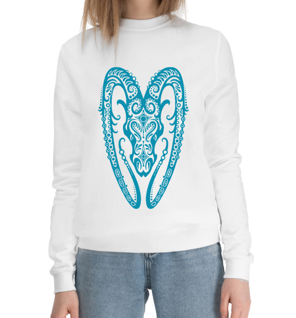 Женский хлопковый свитшот с изображением Зодиак - Овен цвета Белый