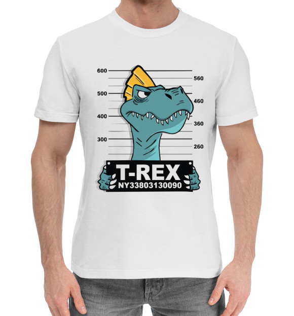 Мужская хлопковая футболка с изображением Тирекс бандит цвета Белый