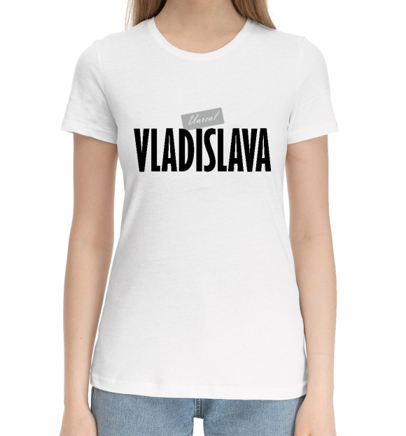 Женская хлопковая футболка с изображением Владислава цвета Белый