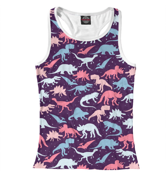 Женская майка-борцовка с изображением Динозавры и звезды цвета Белый