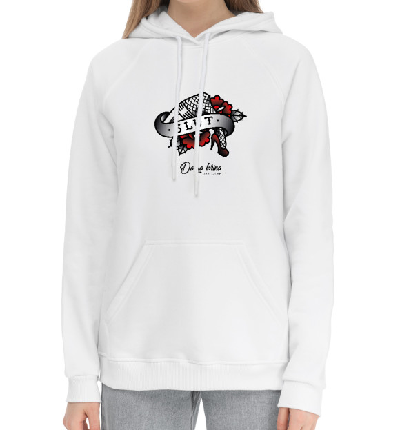 Женский хлопковый худи с изображением Slut цвета Белый