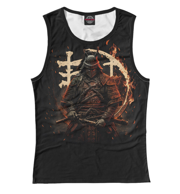 Женская майка с изображением Самурай и иероглифы цвета Белый