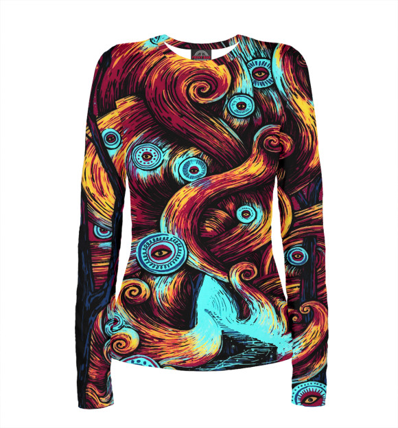 Женский лонгслив с изображением Глаза в лесу цвета Белый