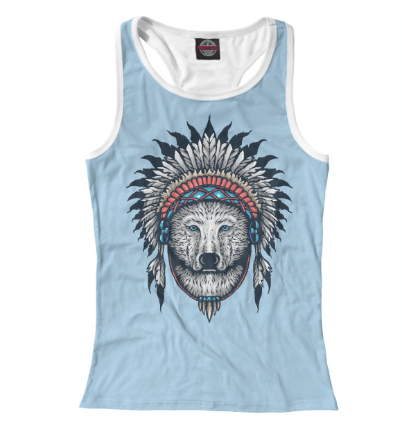 Женская майка-борцовка с изображением Медведь шаман цвета Белый