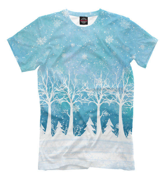 Мужская футболка с изображением Снежный лес цвета Белый