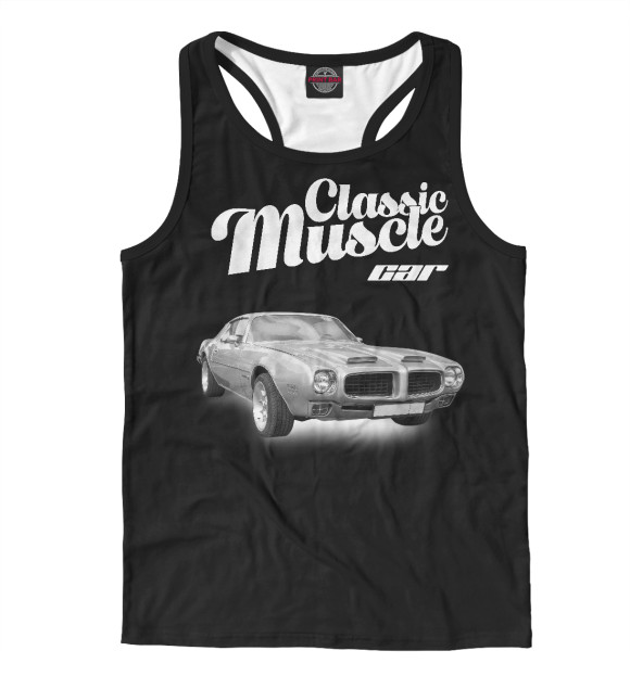 Мужская майка-борцовка с изображением Classic muscle car (черный фон) цвета Белый