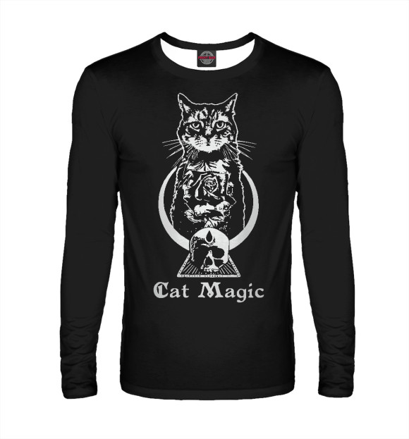 Мужской лонгслив с изображением Cat Magic цвета Белый