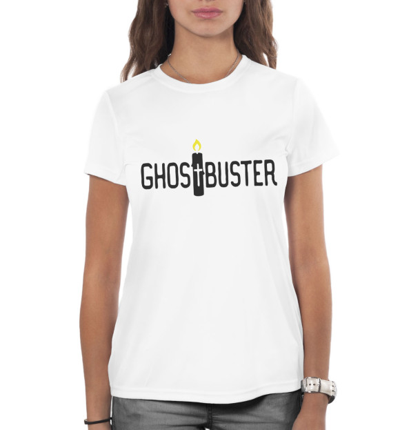 Женская футболка с изображением Ghost Buster white цвета Белый