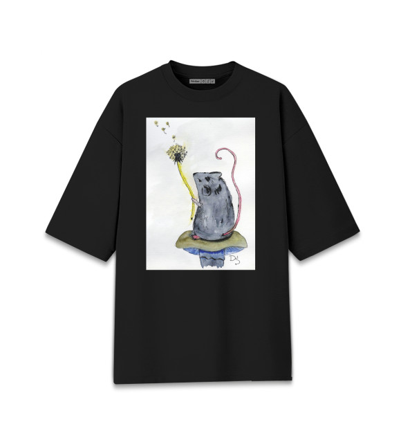 Мужская футболка оверсайз с изображением Мышь цвета Черный