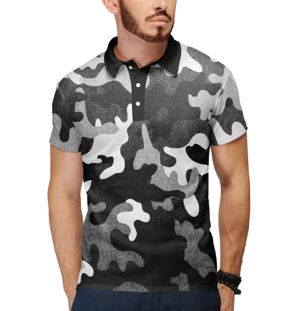 Мужское поло с изображением Камуфляжная текстура цвета Белый