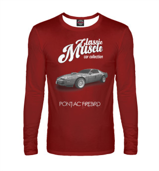 Мужской лонгслив Маслкар Pontiac Firebird на красном фоне