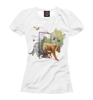 Женская футболка Акварельный Тигр - Коллаж