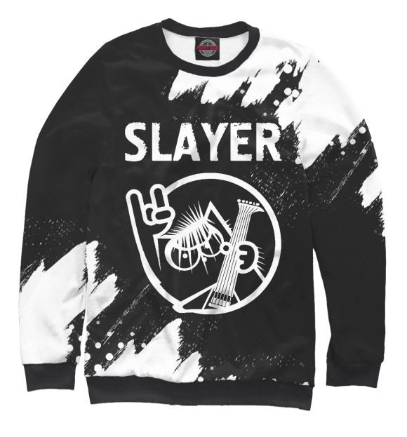 Мужской свитшот с изображением Slayer + Кот цвета Белый