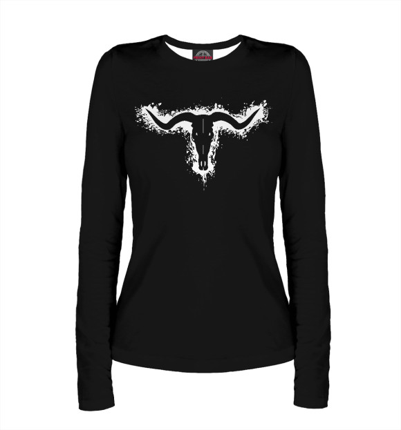 Женский лонгслив с изображением Skull bull цвета Белый