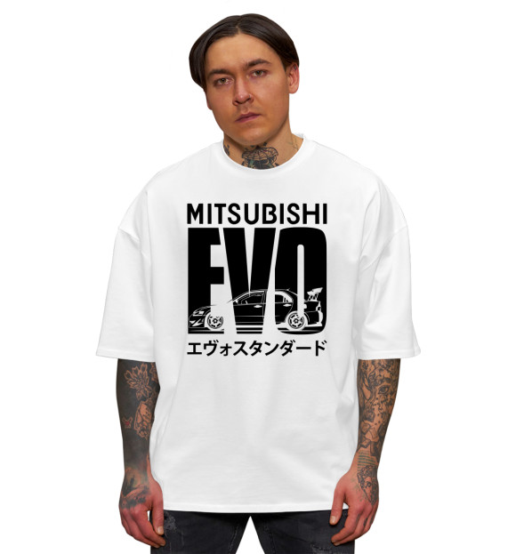 Мужская футболка оверсайз с изображением EVO цвета Белый