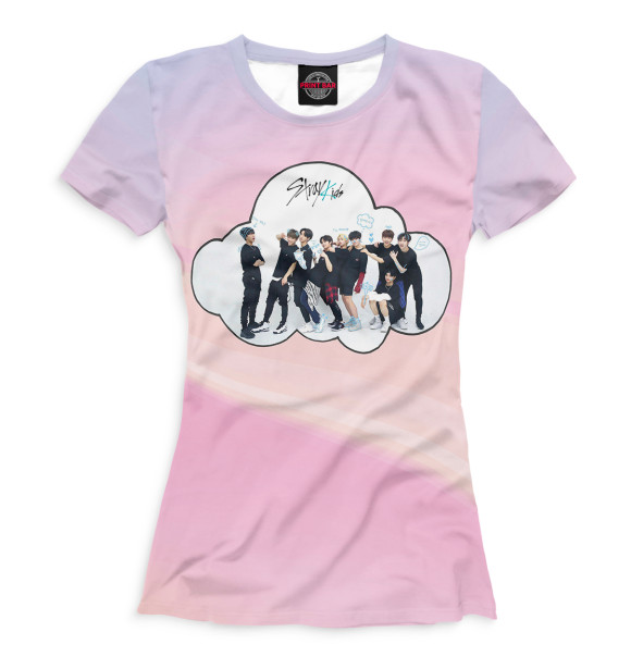 Женская футболка с изображением Stray Kids розовый фон цвета Белый