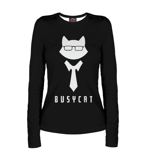 Женский лонгслив с изображением Занятой Кот цвета Белый