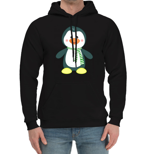 Мужской хлопковый худи с изображением Пингвин цвета Черный