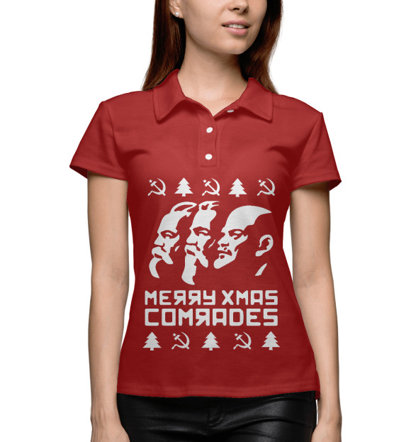 Женское поло с изображением Merry Xmas Comrades цвета Белый