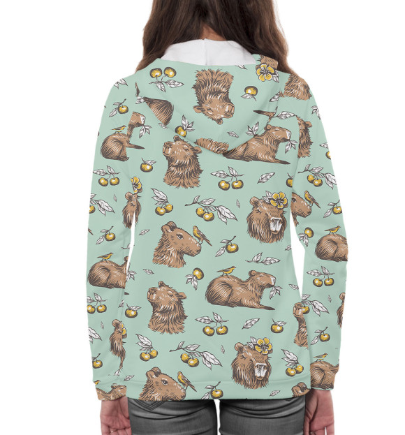 Женское худи с изображением Капибара с ягодами цвета Белый