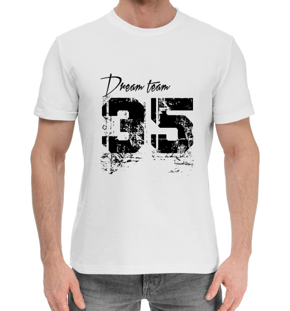 Мужская хлопковая футболка с изображением Dream team 35 цвета Белый
