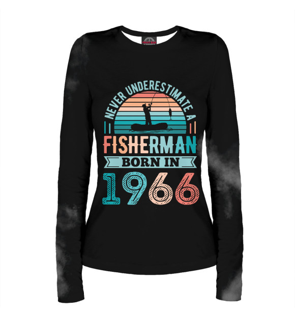 Женский лонгслив с изображением Fisherman born 1966 цвета Белый