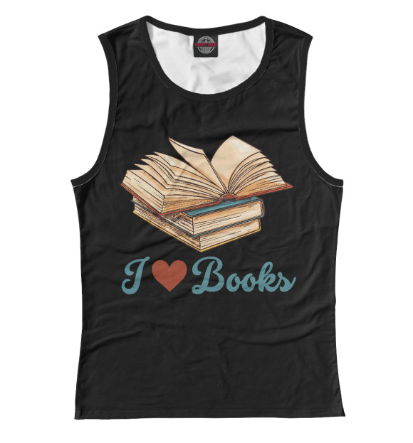 Женская майка с притом Люблю книги цвета Белый Женская майка с изображением Люблю книги цвета Белый