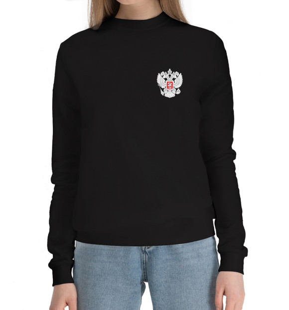 Женский хлопковый свитшот с изображением Камуфляж с гербом цвета Черный