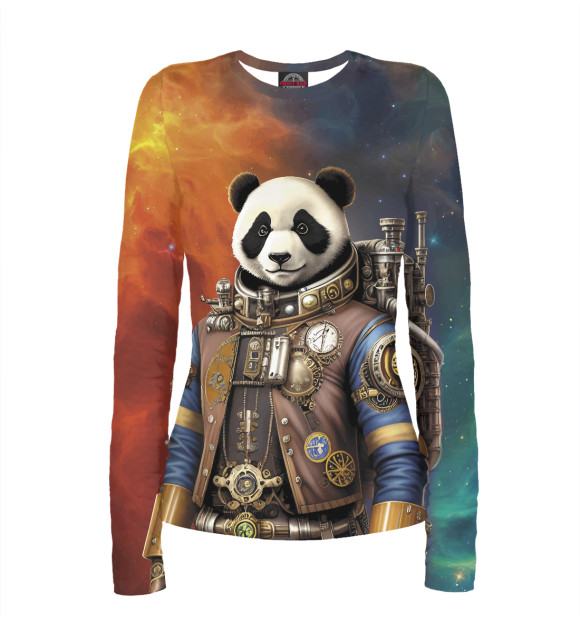 Женский лонгслив с изображением Панда космонавт - стимпанк цвета Белый