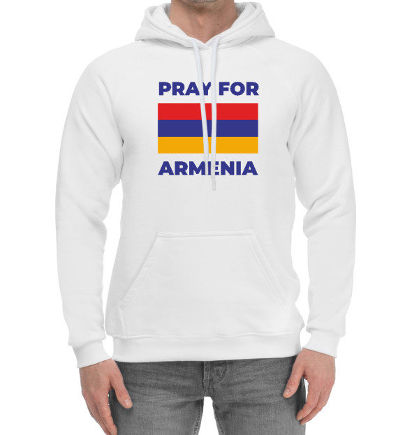 Мужской хлопковый худи с изображением Pray For Armenia цвета Белый
