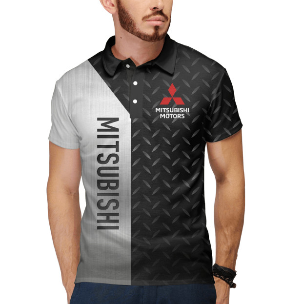 Мужское поло с изображением Mitsubishi Сталь цвета Белый