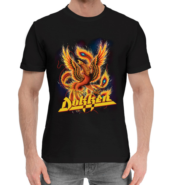 Мужская хлопковая футболка с притом Dokken цвета Черный Мужская хлопковая футболка с изображением Dokken цвета Черный