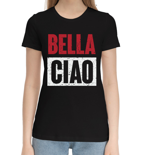 Женская хлопковая футболка с изображением Bella Ciao цвета Черный
