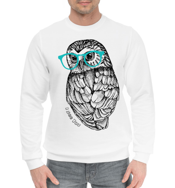 Мужской хлопковый свитшот с притом I see you цвета Белый Мужской хлопковый свитшот с изображением I see you цвета Белый