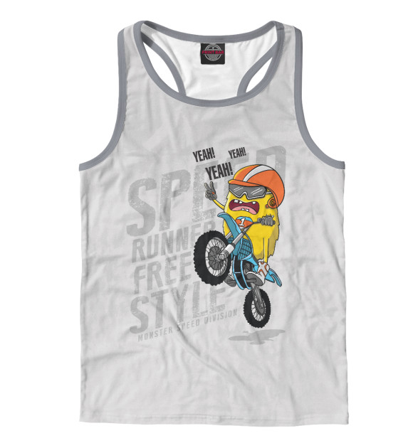 Мужская майка-борцовка с изображением Мотоциклист цвета Белый