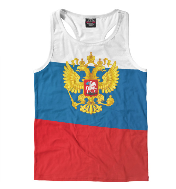 Мужская майка-борцовка с изображением Триколор Герб России цвета Белый