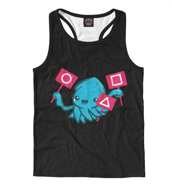 Мужская майка-борцовка с изображением Кальмар цвета Белый