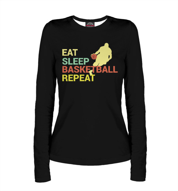 Женский лонгслив с изображением Еда, сон, баскетбол цвета Белый