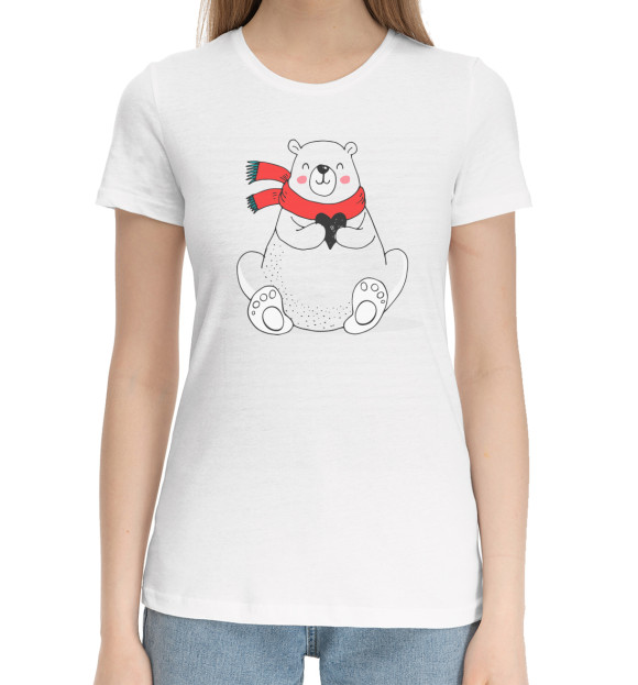 Женская хлопковая футболка с изображением Мишка цвета Белый