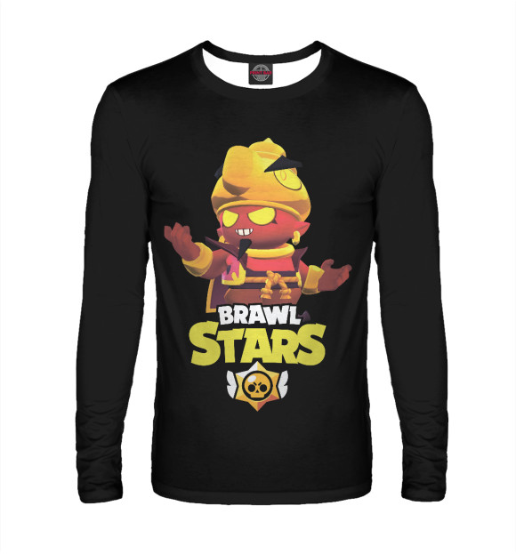 Мужской лонгслив с притом Brawl Stars ДЖИН цвета Белый Мужской лонгслив с изображением Brawl Stars ДЖИН цвета Белый